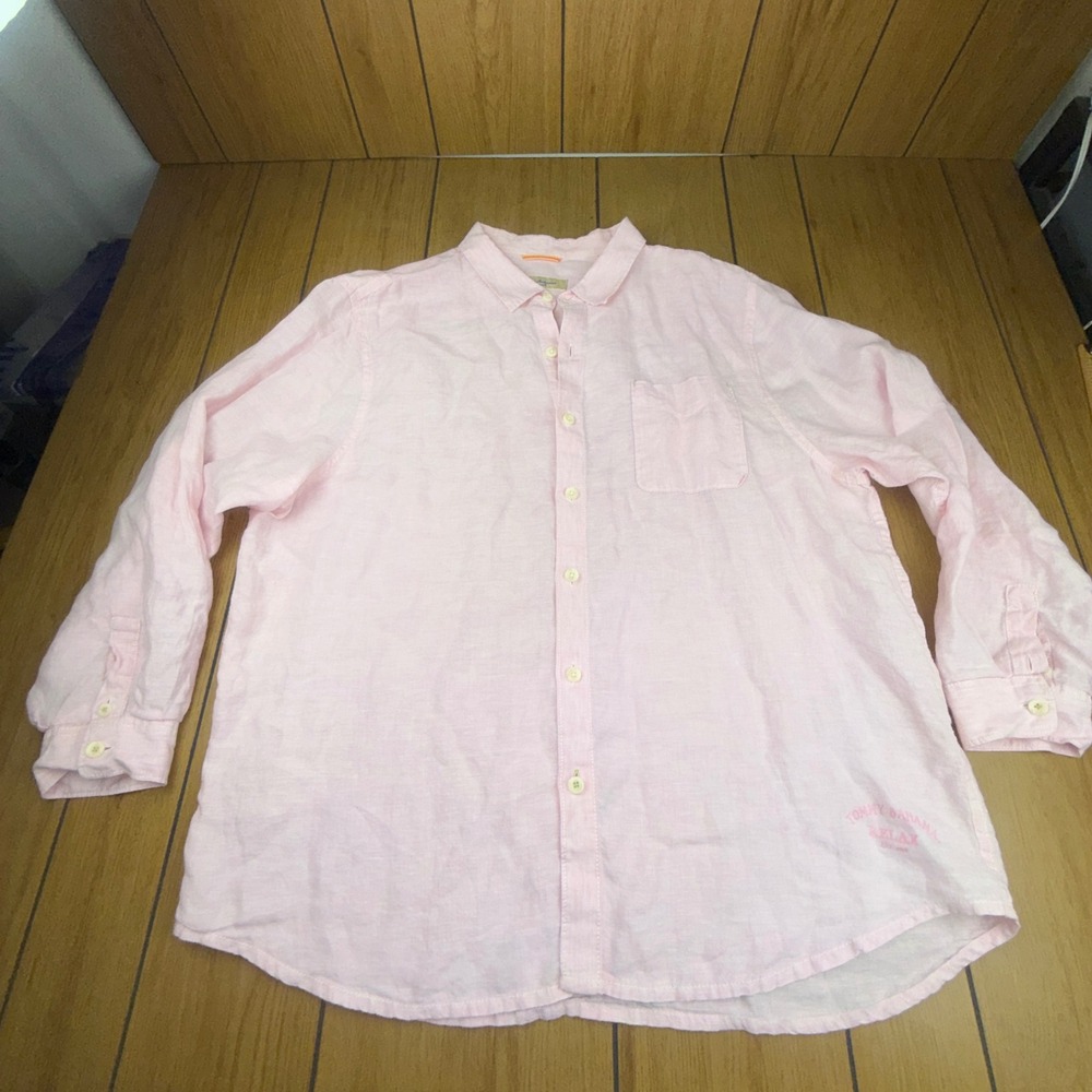 Tommy Bahama Relax Mens XXL Pink 100% Linen Long Sleeve Button‎ Up Shirt TTG
